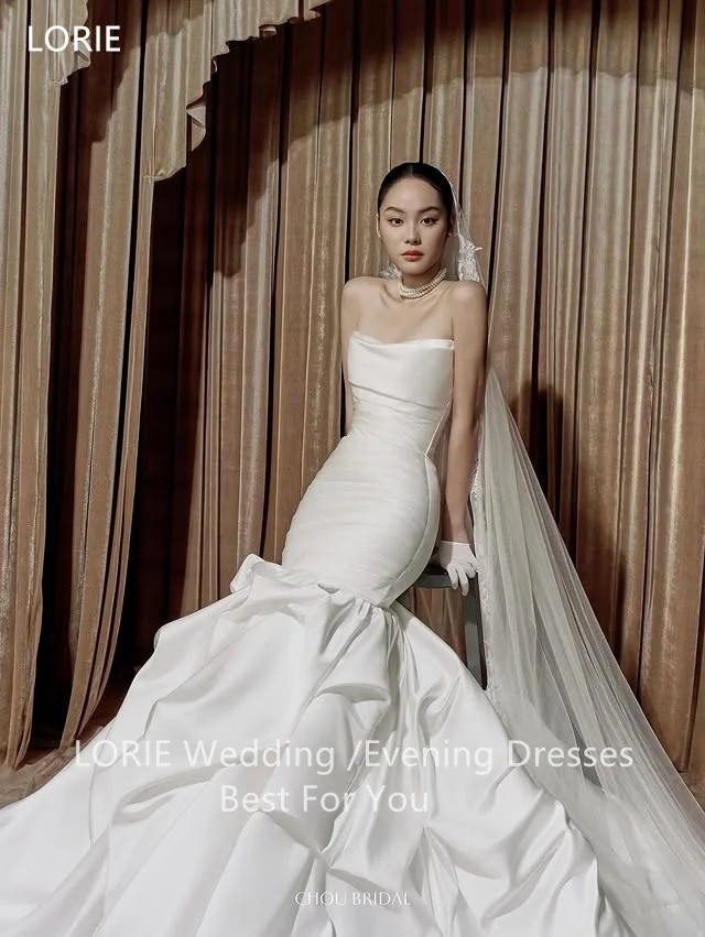 LORIE فساتين زفاف أنيقة من الساتان بدون حمالات طيات حورية البحر فستان حفلات العروس بطول الأرض فساتين زفاف مخصصة #2