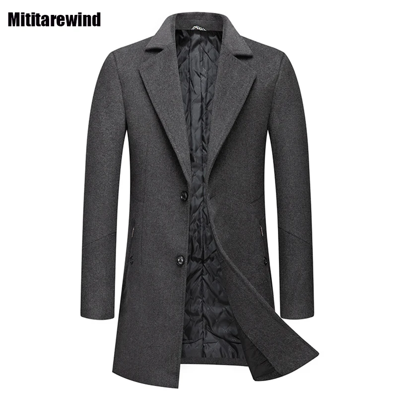 

New Winter Overcoats Men Causal Simple Mid Long Coats Solid Lapel Thickened Warm Wool Blends Coat Fashion Versatile Mens Jackets