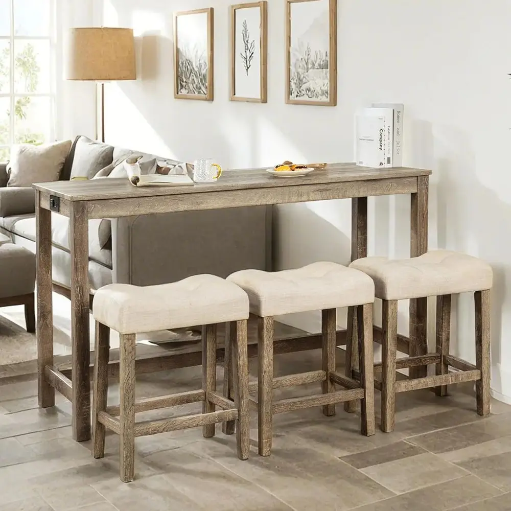 

Комплект из 4 предметов: коричневый барный и обеденный набор с 3 табуретами и столом высотой 59 дюймов с розеткой, в индустриальном стиле