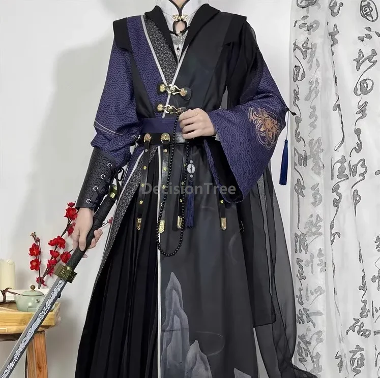 

Exotic style gorgeous exquisite men hanfu chinese style Cosplay hanfu retro classic Youth Martial arts style warrior robe 5 in 1