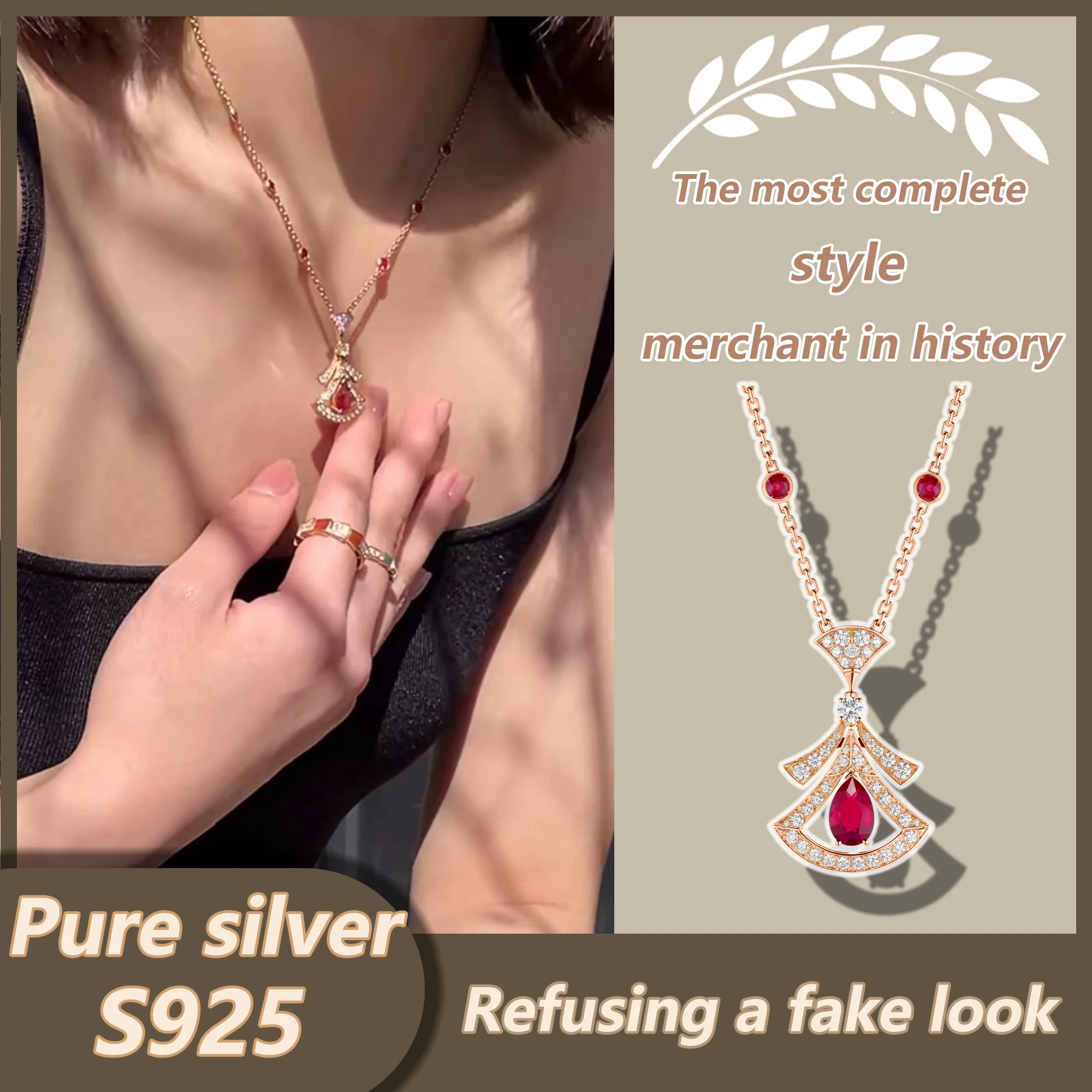 

Высококачественное веерообразное колье из чистого серебра S925, легкое роскошное ожерелье с инкрустацией бриллиантами, серия Divas' Dream