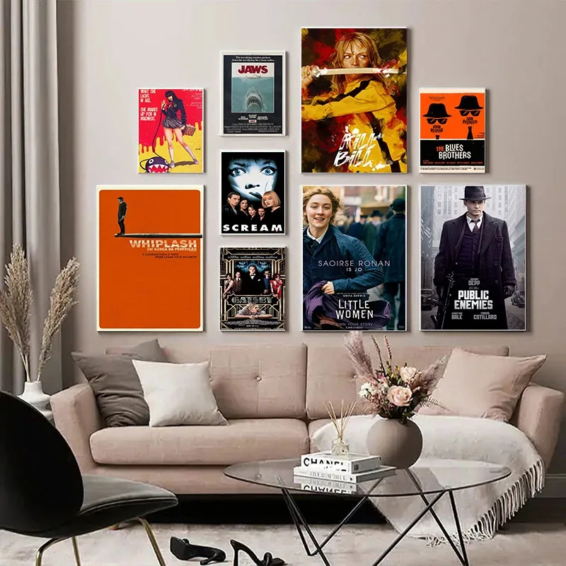 JAWS/Fight Club/Little Women/Whiplash Classic Movie Posters Canvas Wall Art Print Modern Home Bedroom Cinema Room Decor Gift