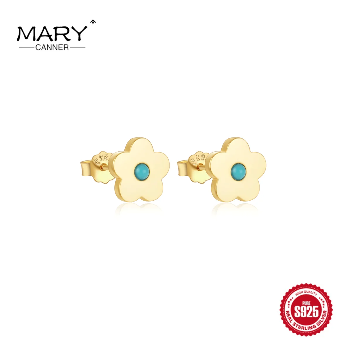 

CANNER 925 Sterling Silver Flowers Turquoise Stud Earrings For Women 18K Gold Zircon Stylish Simplicity Ins Fine Jewelry Gifts