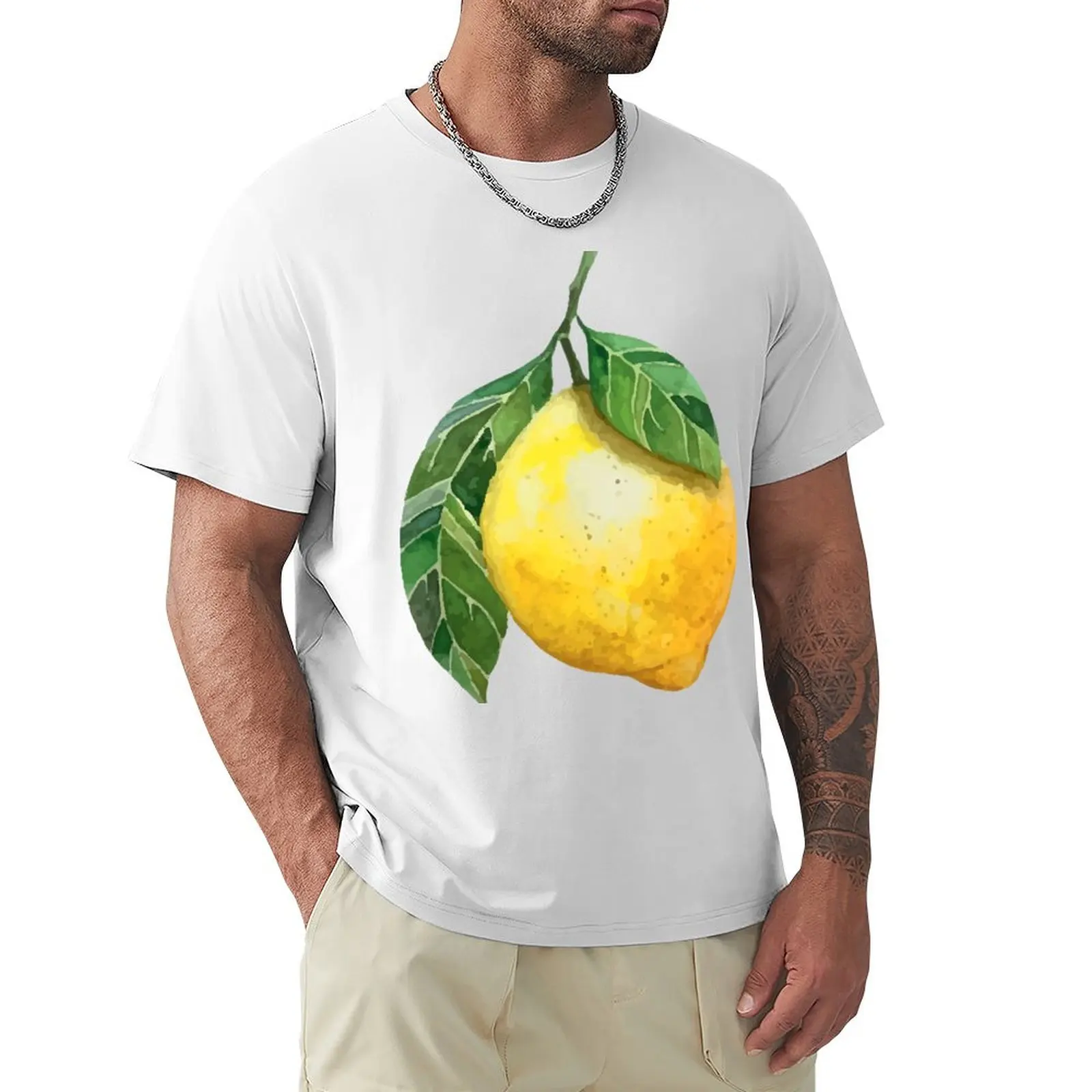 Watercolor Lemons Pattern T-Shirt shirts graphic tees Short sleeve tee plain white t shirts men