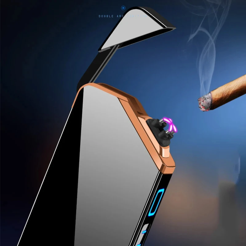 Encendedor de Metal portátil a prueba de viento para hombres, encendedor eléctrico de doble arco, sin llama, Plasma, USB, detección táctil inusual,