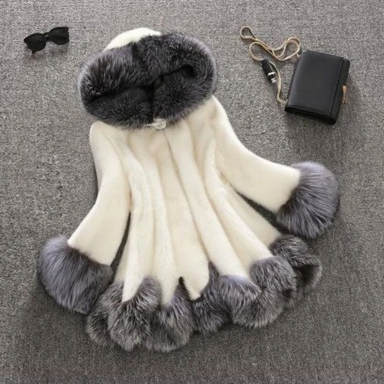 European American New Fashion Women's Color-coded Elegant Casual Trendy Simple Basic Daily Hooded Faux Fur Coats Female Clothes