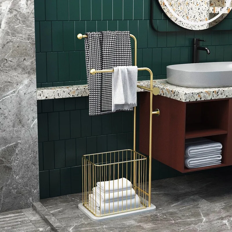 Light luxury bath towel rack, simple bathroom storage , iron wrought marble towel rack, floor-standing bathroom storage