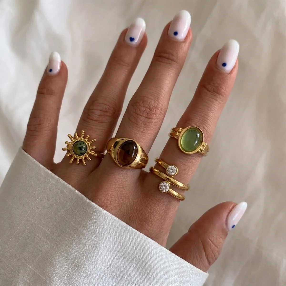 Retro-Tigeraugen-Naturstein-Oval-Sonnenringe, stapelbar, für Damen und Herren, Edelstahl, Zirkonia, Wickelring, Streifen-Fingerring, Schmuck – Detail 6