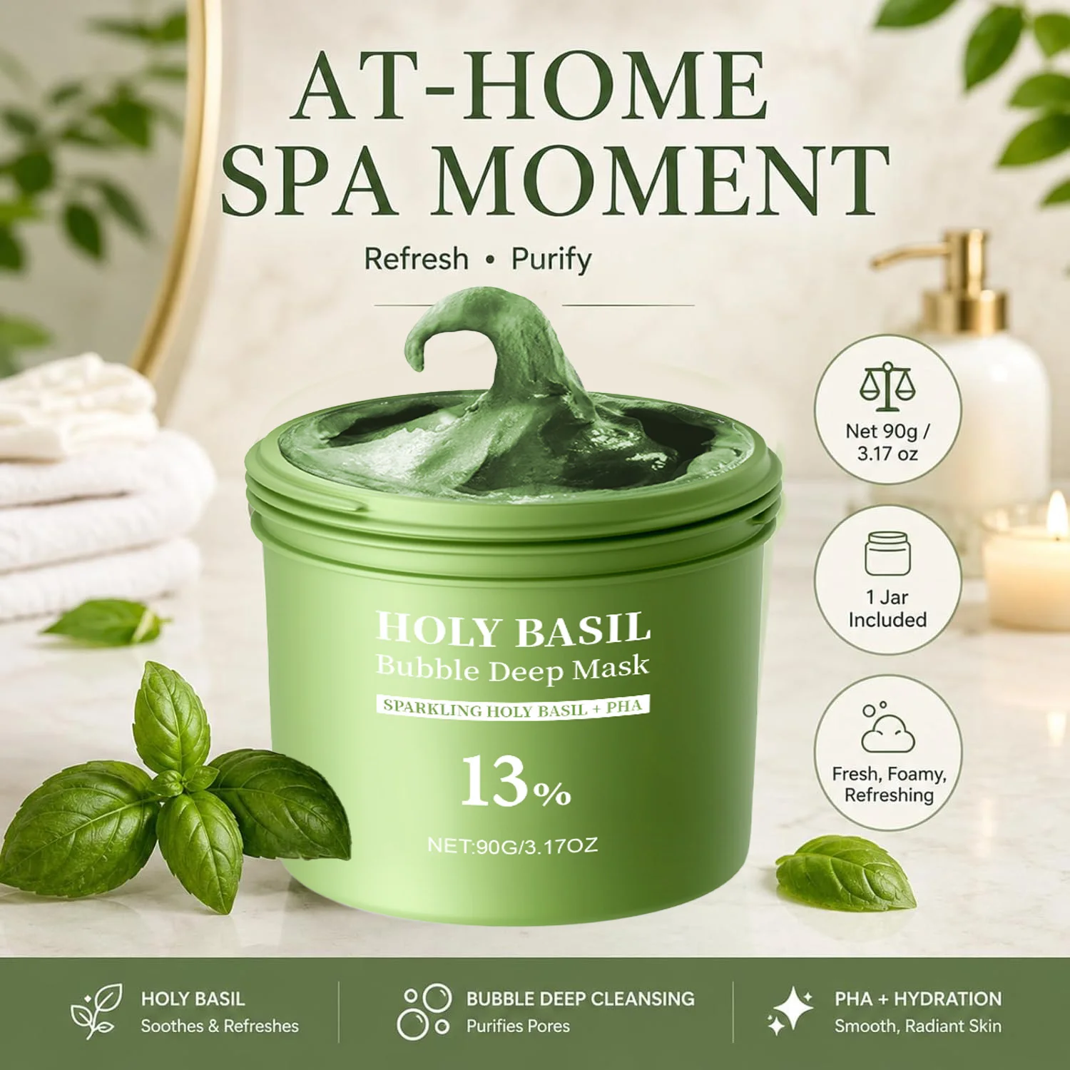 Zdjęcie 5: Maska do twarzy Holy Basil Bubble Deep Mask Clay-to-Foam z PHA i ekstraktem z Holy Basil, delikatna maska oczyszczająca i nawilżająca 90g