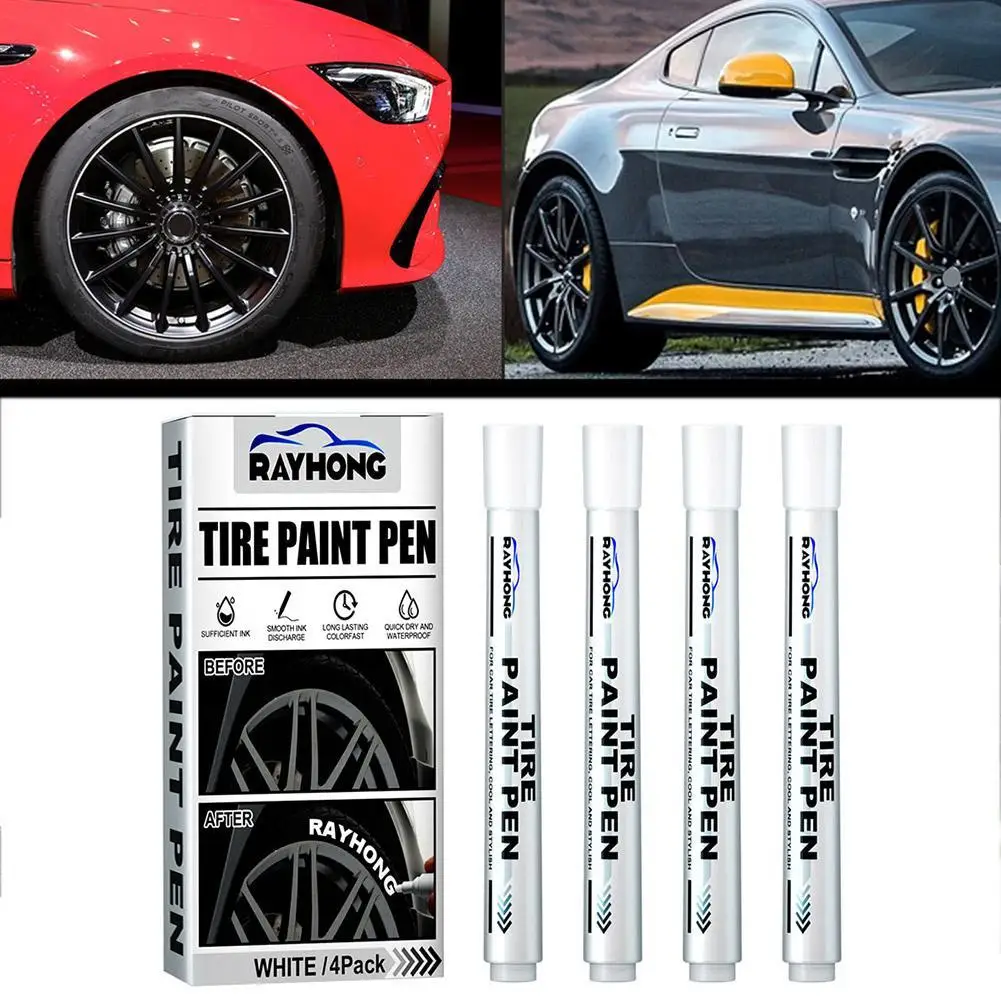 

4 Tire Paint Marker Waterproof White Marker Paint Cleaner Pen Car Modification Graffiti Tire Supplies Tire Decorative Lette E7R4
