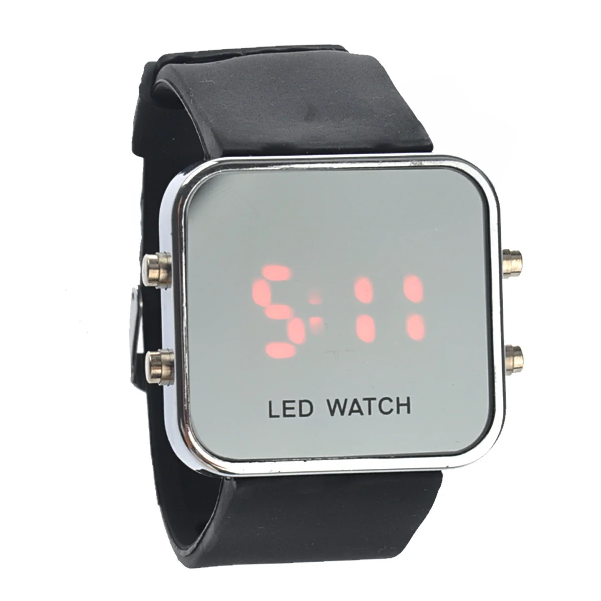 

Led Watch Black Display Silicone Band Adjustable Unisex Timepiece Mirror Face Year Date Function Smart