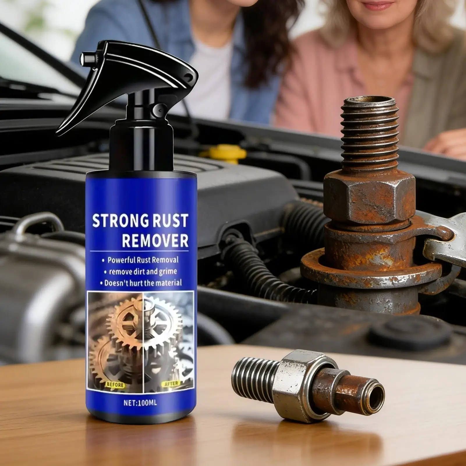 Car rust remover, quickly removes rust from car wheel rims, cleans metal powder stains, rust remover spray for car exhaust pipes