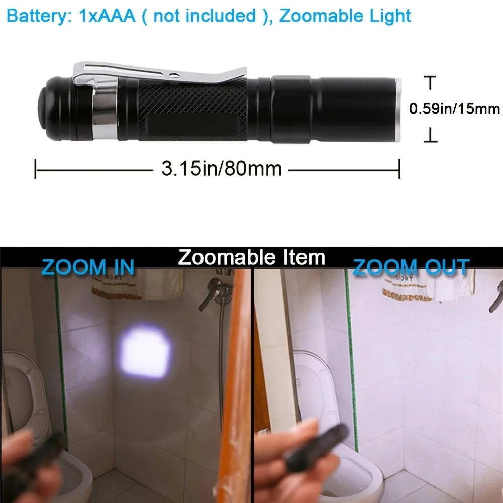 Mini Portable LED Zoomable Pen Light Pocket Handheld Flashlight Cap Lantern Torch for Camping Outdoor Emergency Hiking