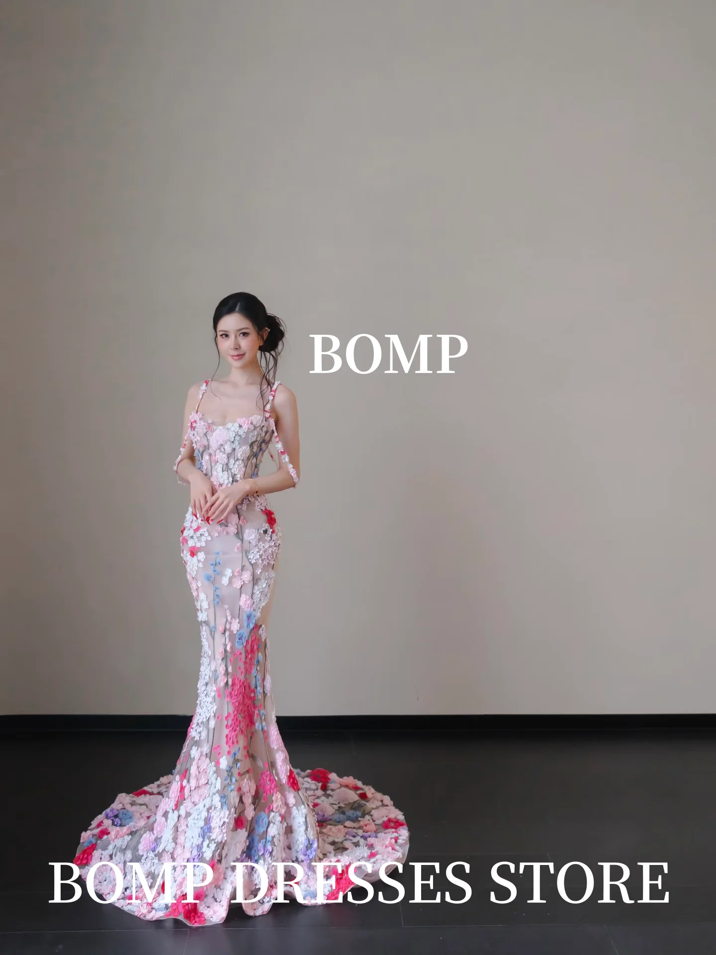 BOMP Abito da sposa principessa con scollo a cuore Bellissimo colore caramella Fiori 3D Corea Servizio fotografico Abito da ricevimento nuziale Personalizzato nnegolare