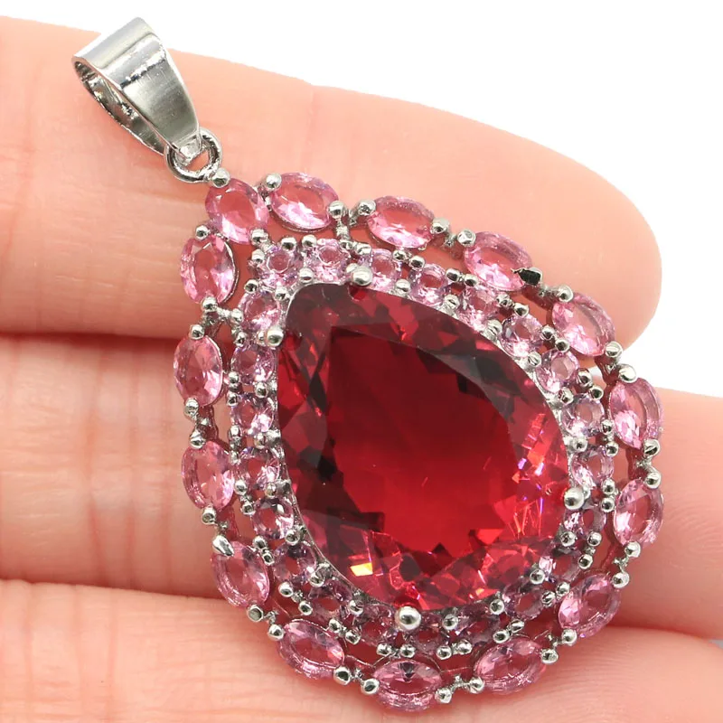 

44x26mm Gorgeous Long Big Heavy 7.8g Pink Tourmaline London Blue Topaz Woman's Gift Silver Pendant