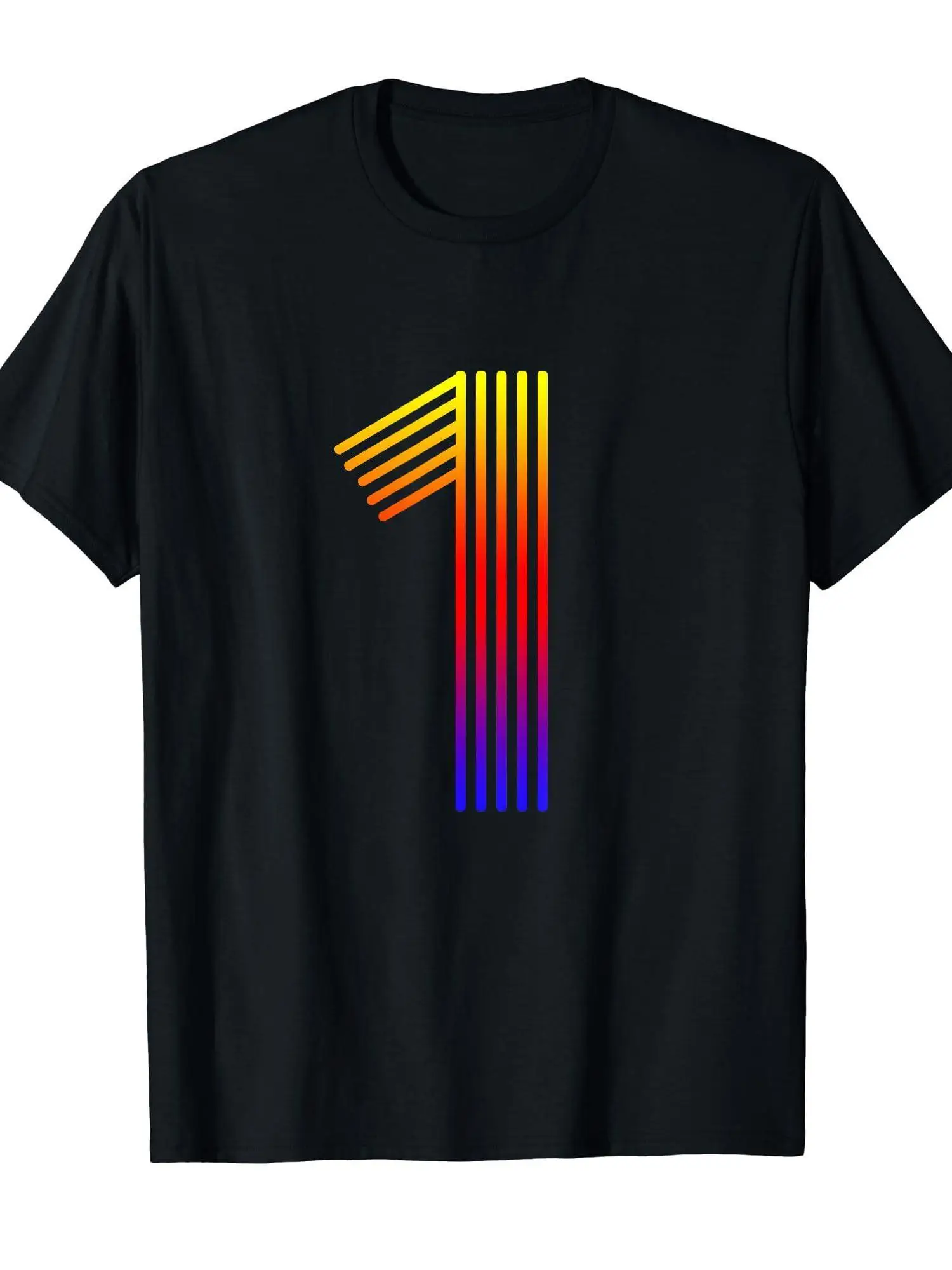 2026 Men'S Heavyweight 180gsm Retro 80s Neon Number 1 Graphic T-Shirt - Bold '1' Print with Vibrant Rainbow Stripe Design, 80s T