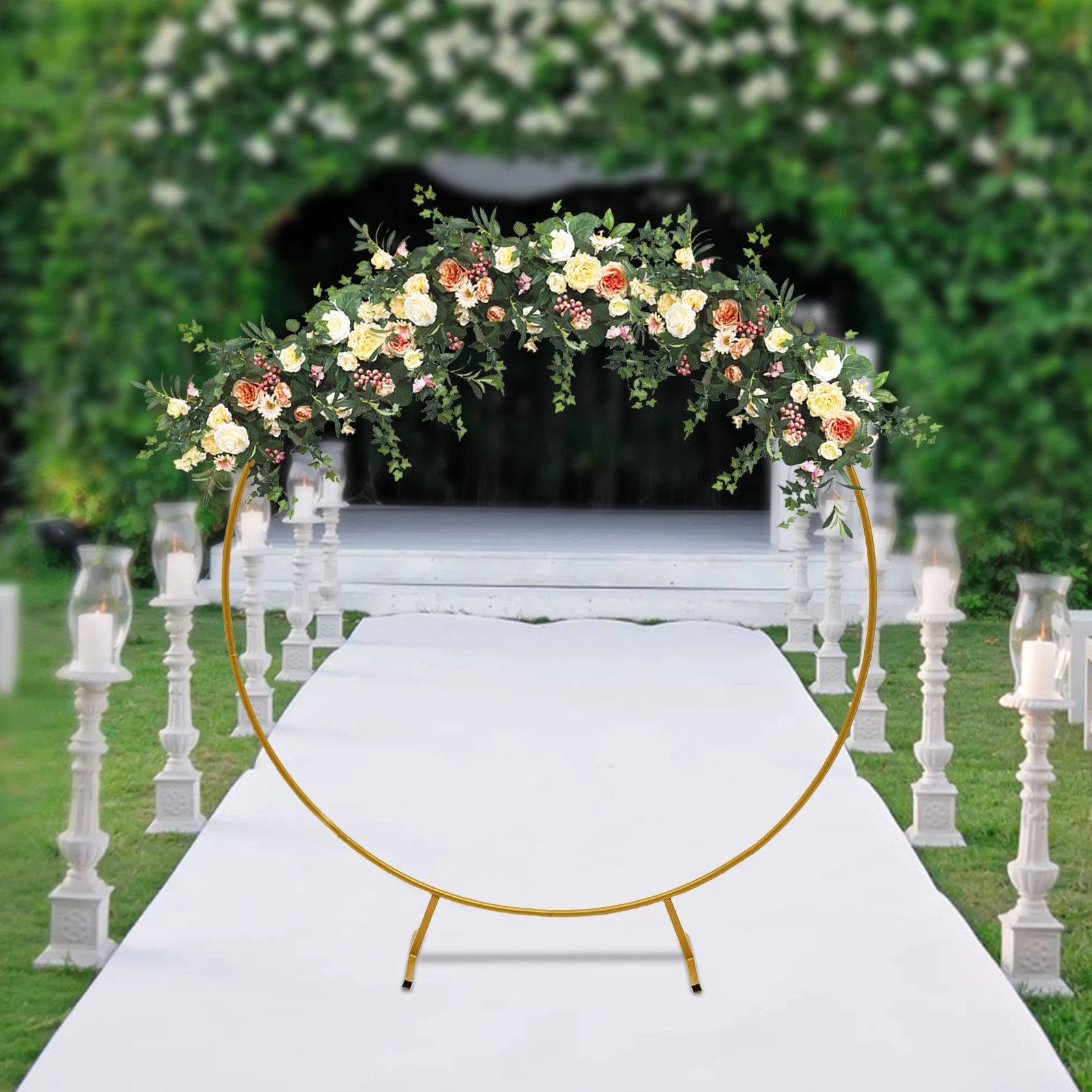 4.9ft (1.5m) Golden Round Arch Stand Kit: Garden Plants Vines Climbing Frame for Wedding Birthday Photo Background Party Supplie