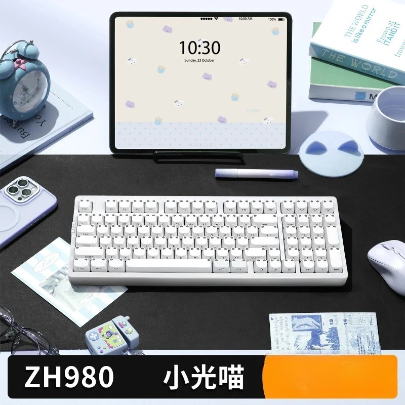 ZORNHER ZH980 Mechanical Keyboard Wireless Bluetooth Three Mode Custom Keyboard Silent Switch Cute Style for Girls Gaming/Office