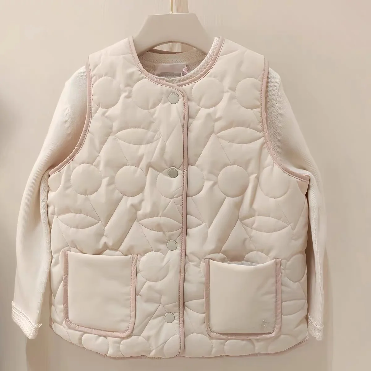 BP Cherry Embroidery Puffer Vest Girls Pink White Reversible Jacket Quilted Lightweight Fall Outerwear for Kids 4-14Y