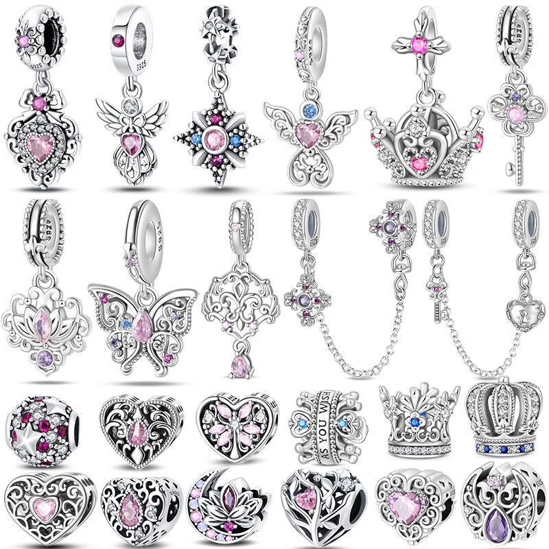 Klassische 925er Silber vergoldete Vintage-Lotus-Engel-Baum des Lebens-Charms-Perlen für S925-Original-Armband, feiner DIY-Geburtstagsschmuck
