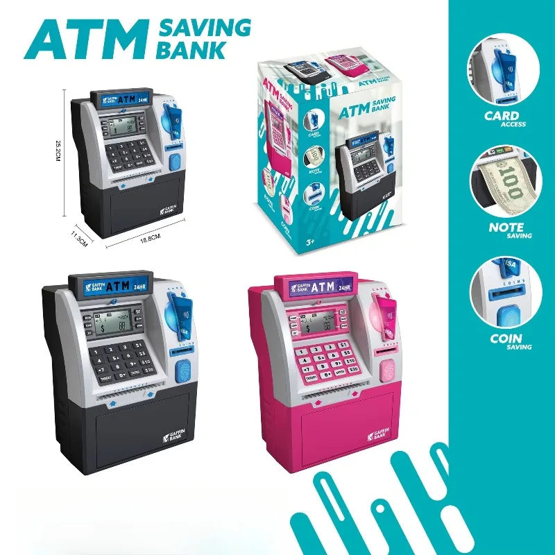 Children Mini Bank Electric ATM Machine Simulation Savings Piggy Bank with Power-Off Memory and Debit Card Pretend Toys for Kids - view 6