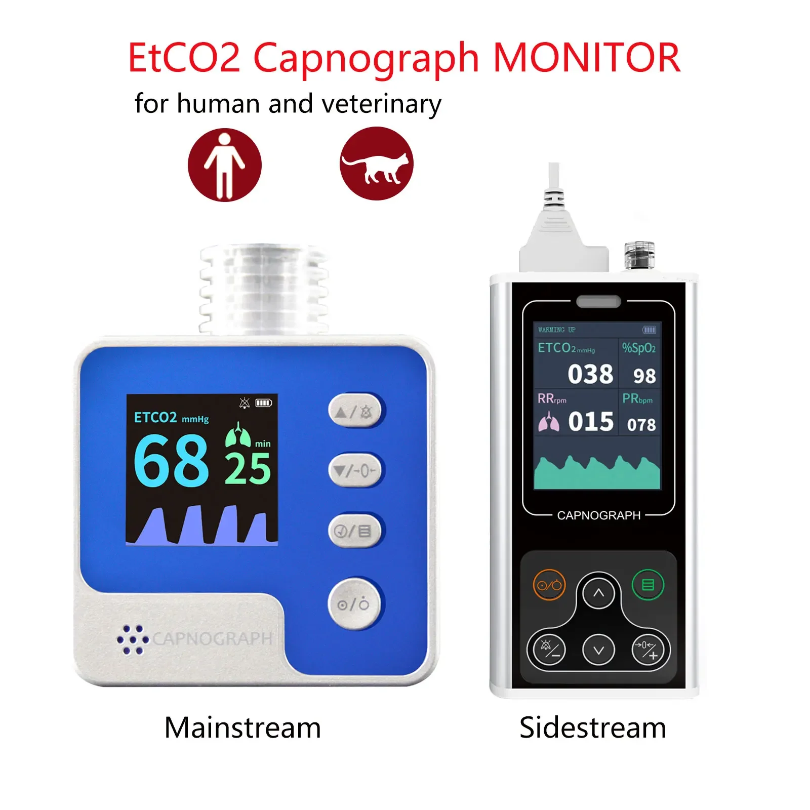 Etco2 Monitor CA10M CA10S  Portable End-Expiratory Capnograph Monitor Patient’s Respiratory Adapter Mainstream Sidestream