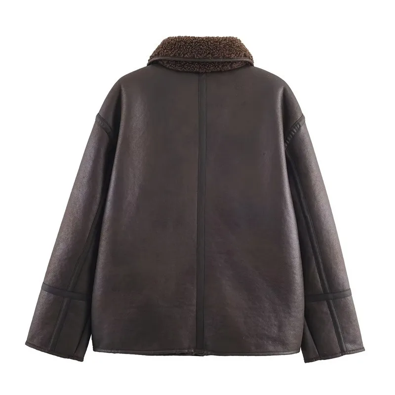 Loose Casual Warm Double-sided Faux Fur One-piece Coat, Autumn Fashion Style with Solid Color Elegant Temperament Women's Jacke.