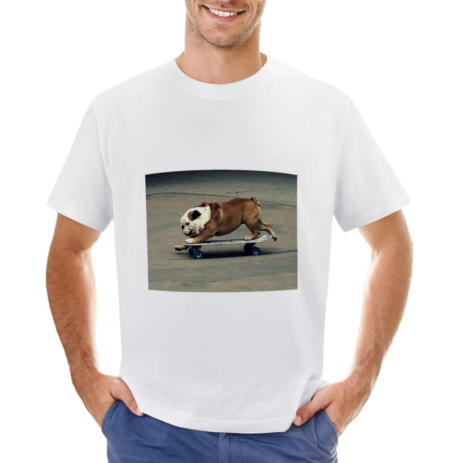 

English Bulldog Skateboarding T-Shirt boys animal print anime men workout shirt