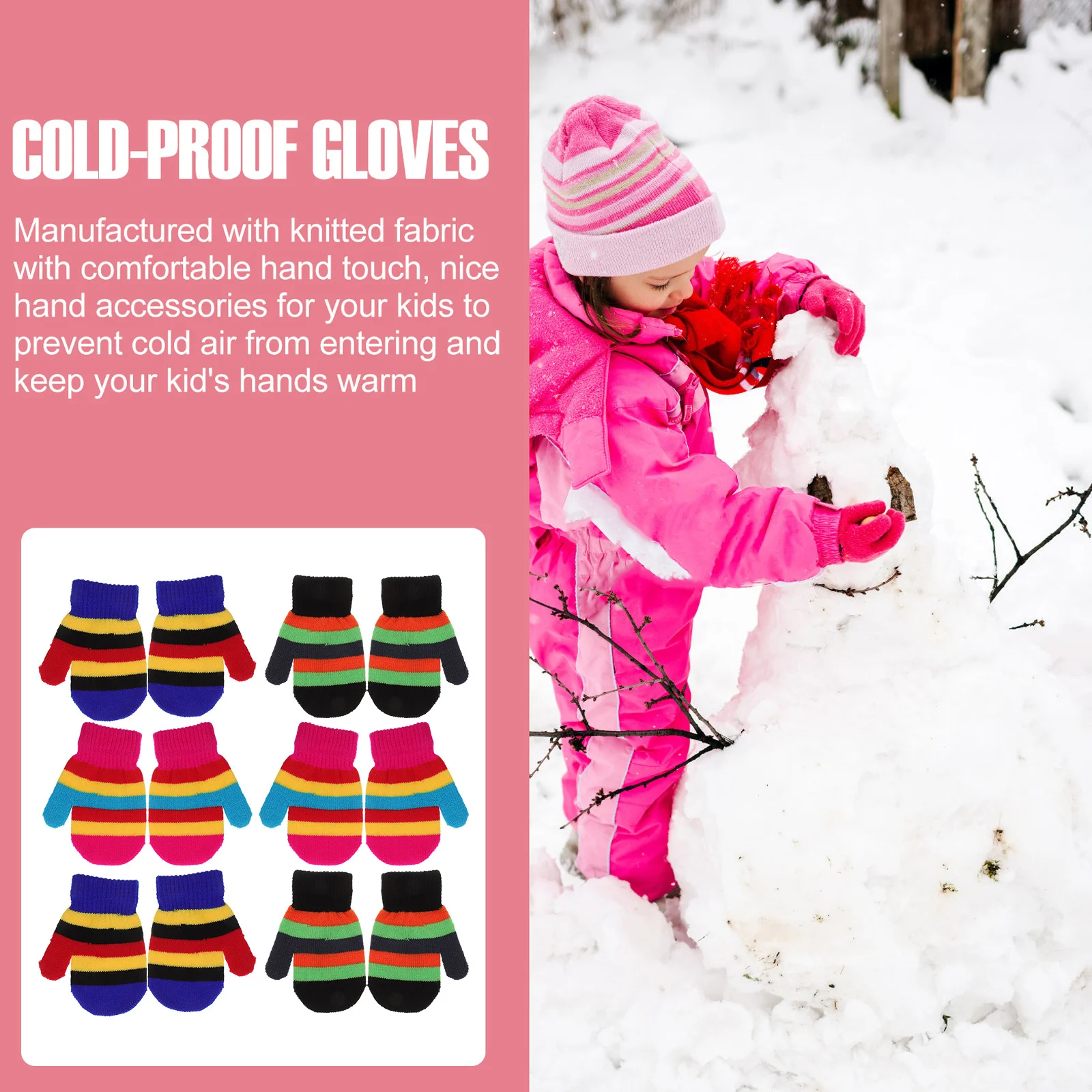 

6 пар зимних теплых детских вязаных перчаток, красочные мягкие подкладки, удобные уличные защитные перчатки для рук, морозостойкие перчатки