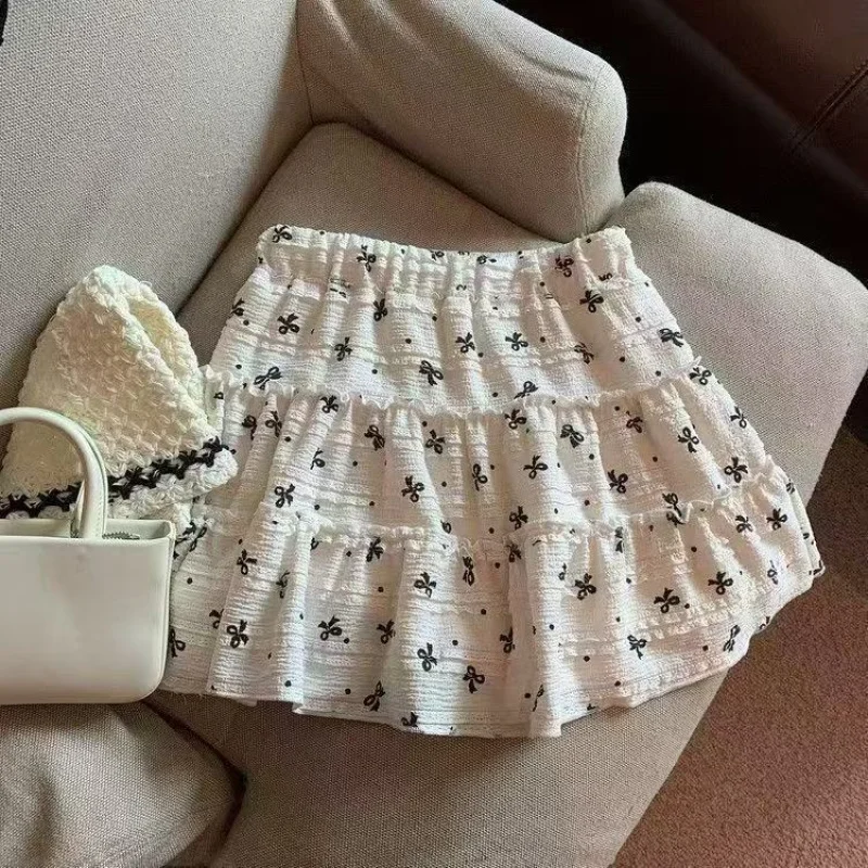 

2025 New Baby Girls Floral Bow Skirt for Children's Clothing Princess Kids French High waist Casual A-line Cake Puffy Skirt