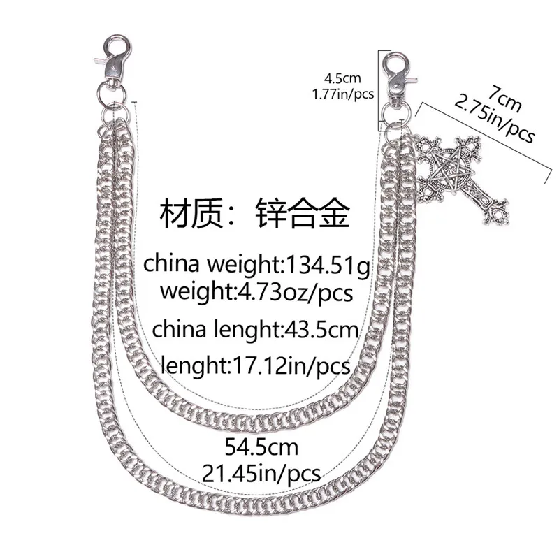 موضة الشرير السراويل المعدنية سلسلة الهيب هوب الخصر سلسلة الصليب قلادة الجينز سلسلة للرجال النساء اكسسوارات الهدايا