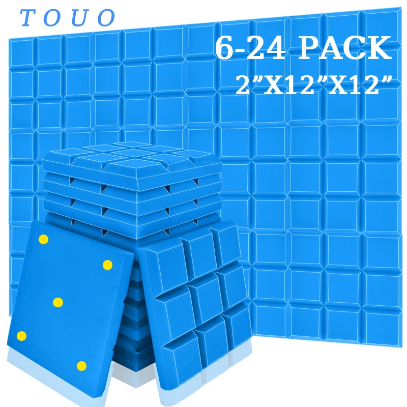 

TOUO Beveled Edge Soundproof Foams 6 12 24 Pcs Studio Acoustic Foam High Density Acoustic Treatment Drum Room Sound Insulation