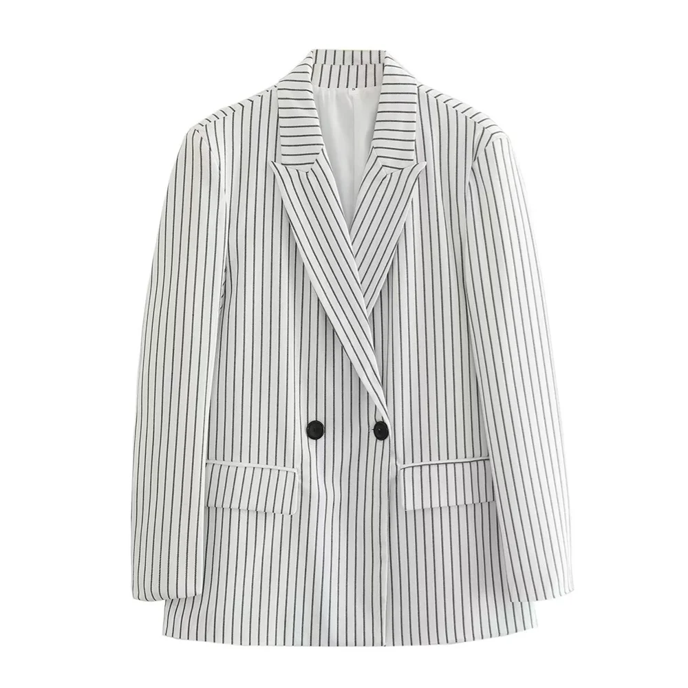 PB&ZA 2023 Winter New Women\'s Fashion and Elegance Commuting Versatile Two Button Striped Suit Top Coat