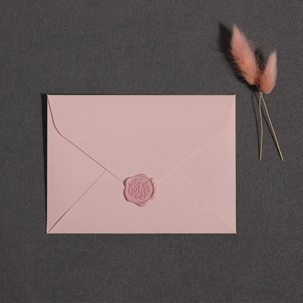 Romantic Pink Envelope Set Paper Postcard Fire Paint Prints Fresh Envelope Birthday Card Wax Seals Invitation Cards Wedding