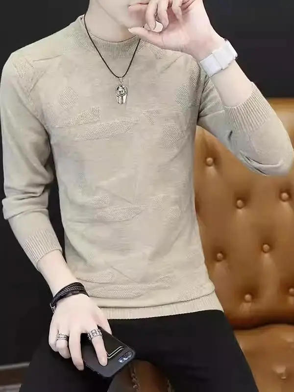 

Men's Thiened Knitted round Ne Sweater Autumn Winter New Sle Warm Base Layer irt Faionable Youthful Geometric Pattern