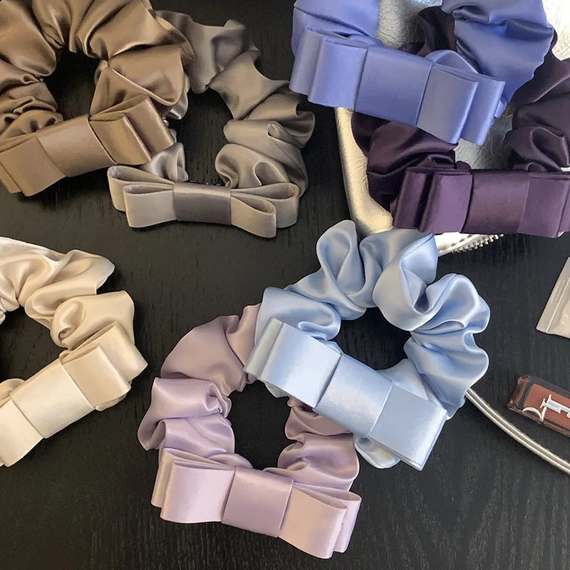 Korea Sweet Bow Hair Scrunchie For Women Elastic Silk Hair Tie Girls Satin Hair Rubber Bands Blue Hair Rope hair accessories