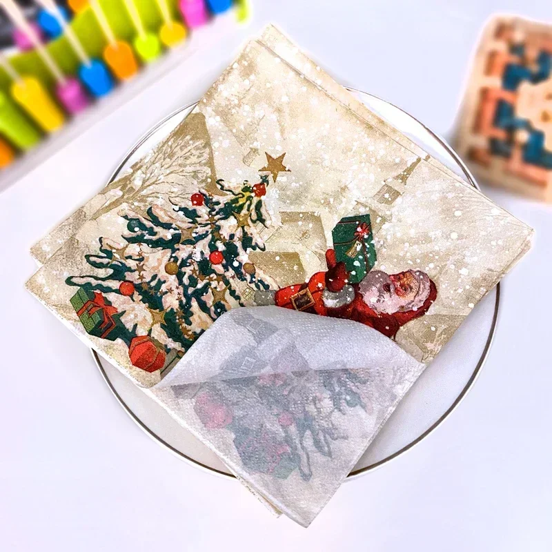 20 piezas servilletas con estampado de árbol de Navidad de Papá Noel de 33cm, decoración navideña, servilleta de papel, toallita, taza, manteles individuales de papel con flores