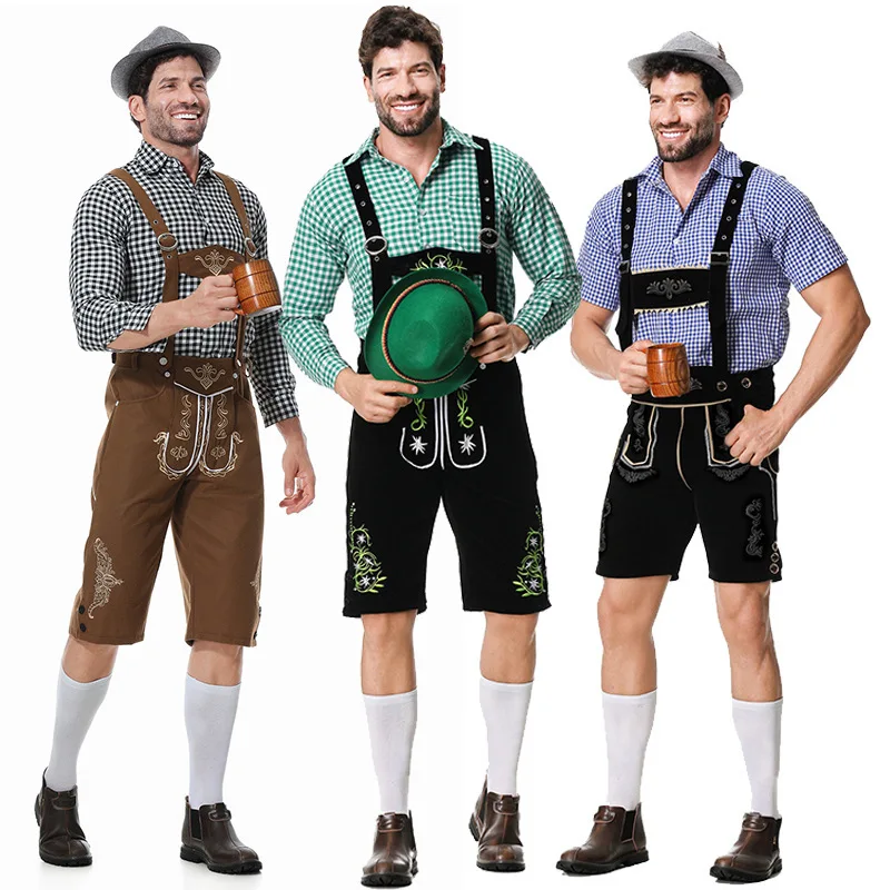 Halloween Oktoberfest Costume Bavarian German Beer Festival Male Lederhosen Carnival Cosplay Fancy Party Shirts Pants Clothing