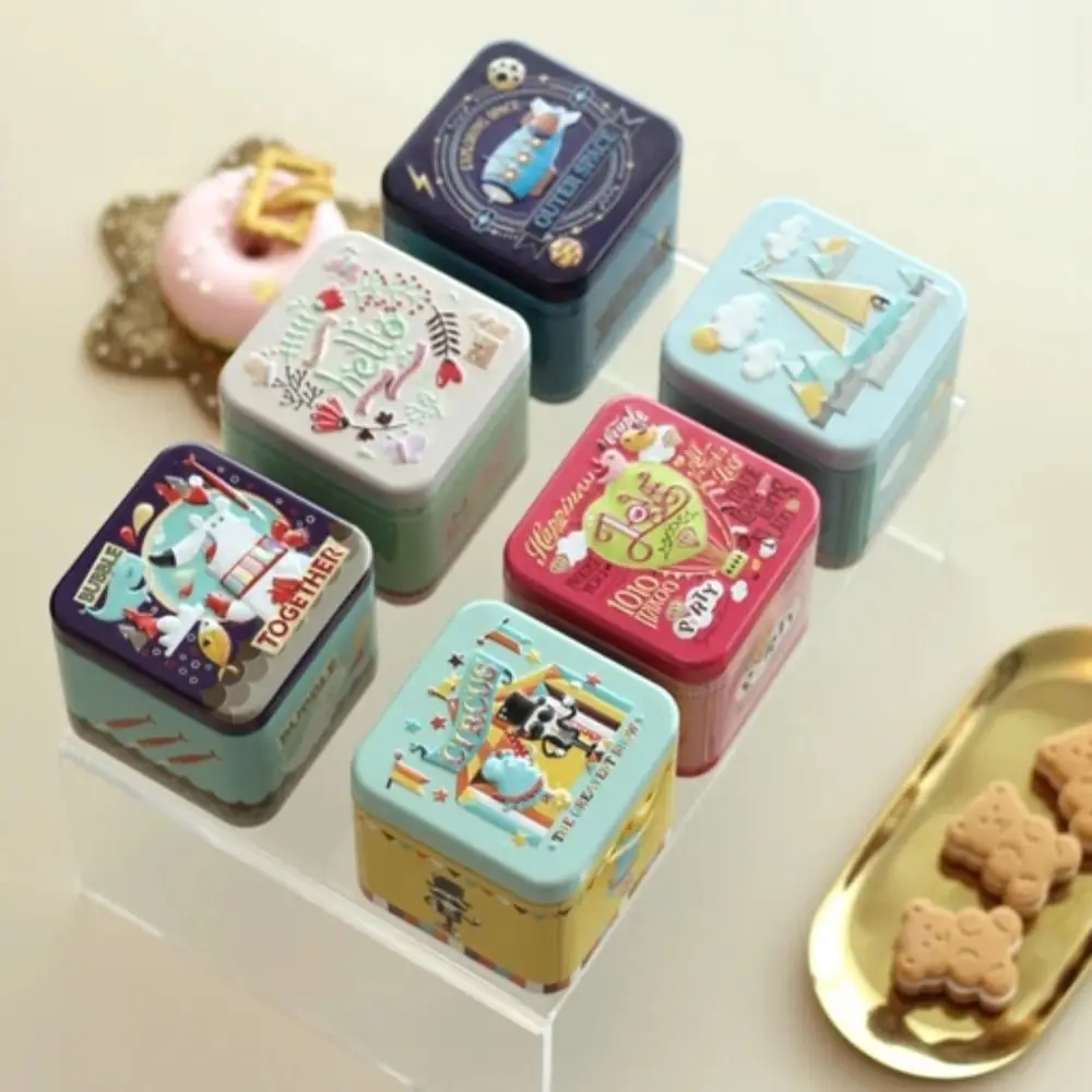 Small Metal Tinplate Box Portable Exquisite Tea Coffee Tin Box Square Biscuit Cosmetic Jewelry Organizer Case for Wedding