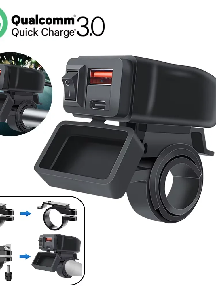ZHIYU PD QC3.0 Waterproof Motorcycle Charger Dual USB Fast Charger With Switch Voltmeter Moto Parts view 2