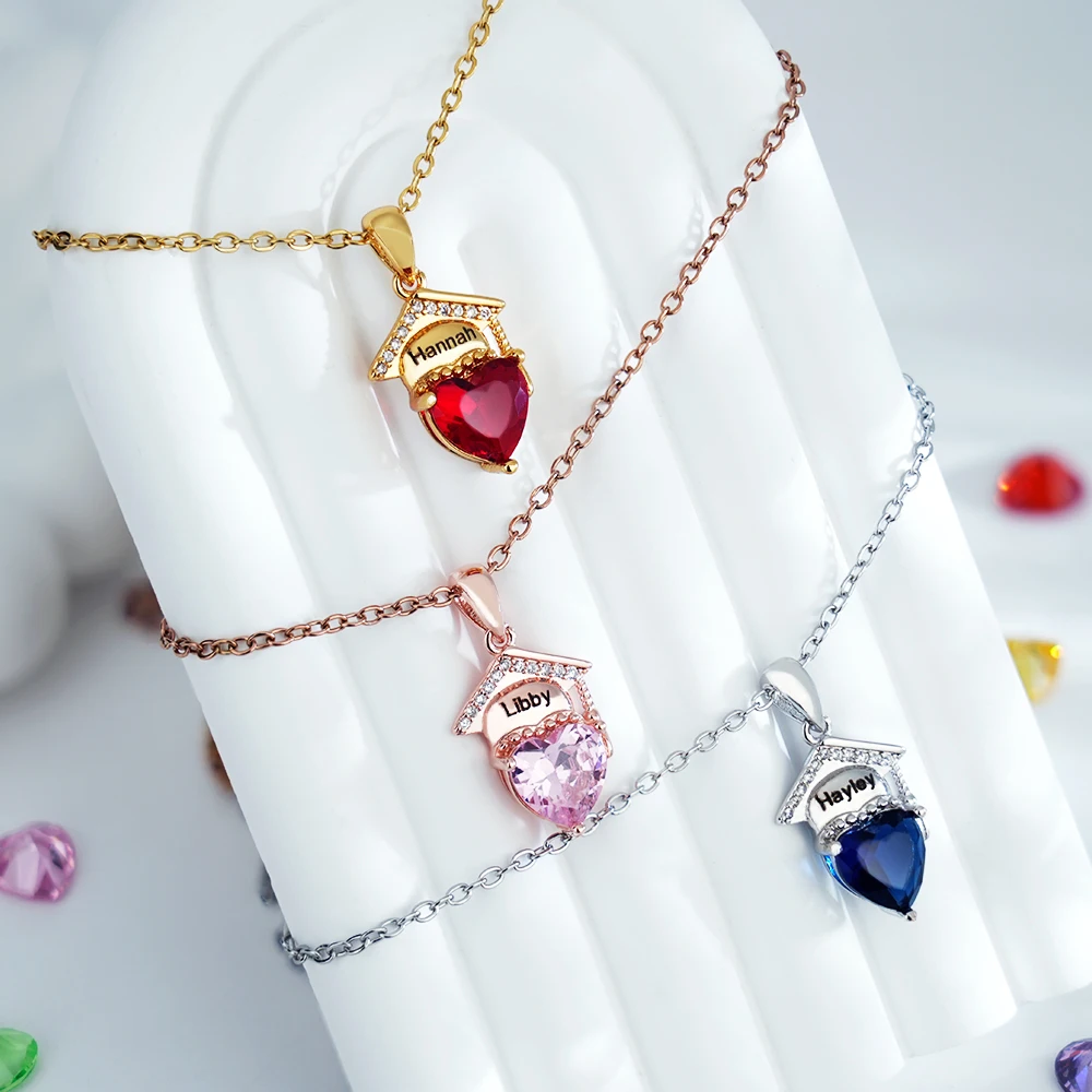 

Custom Name Graduation Cap Pendant Necklace Birthstone Charm Necklaces Graduation Gifts for Her