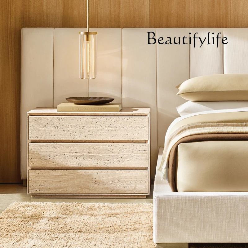

Nordic natural travertine with drawers bedside table living room creative art side table marble corner table