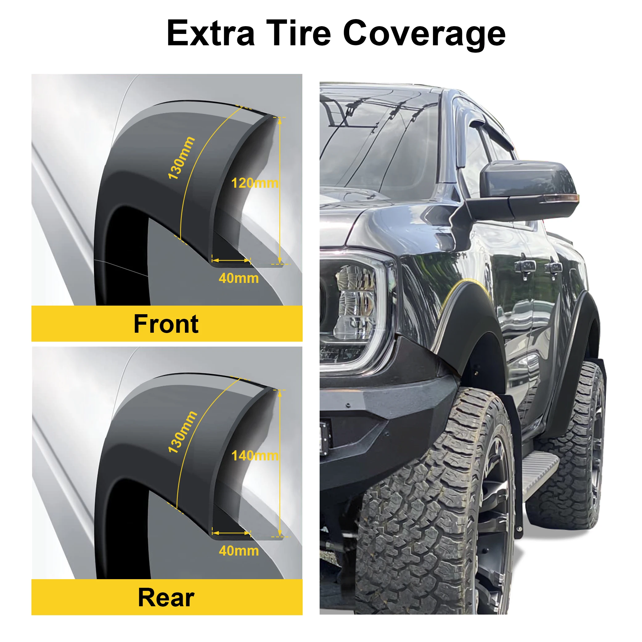 4pcs Front Wheel Arch Fender Flares Protector FOR Ford Ranger Next Gen T9 2022 2023 Wildtrak Sport XLT XLS XL 4X4 Car Styling