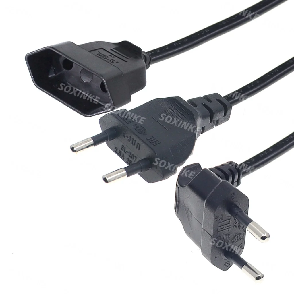 

European EU Power Extension cable Straight Elbow 2-Prong Male to Female 5M/3M/1.8M/0.6M Socket AC Power Cord For PC Computer PDU