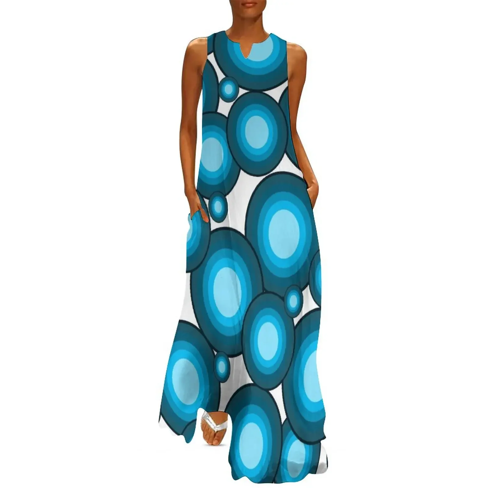 

Blaue 70er Jahre Kreise Long Dress beach dresses summer dress korean women sexy dress long women summer