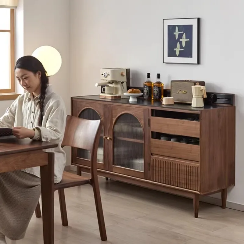 North American black walnut tea cabinet, living room multifunctional coffee cabinet, cherry wood wall-mounted solid wood sideboa