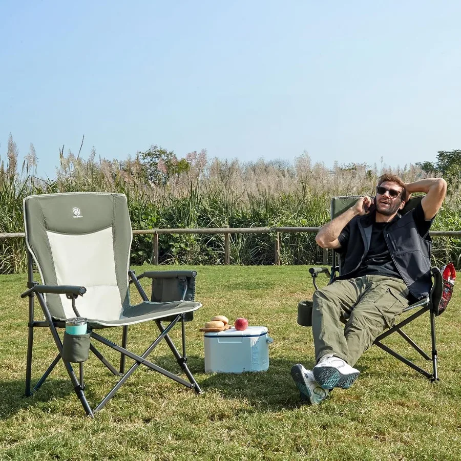 Oversized Folding Camping Chair for Adults Heavy Duty Lawn Chair with Side Pockets Portable Collapsible Quad Chair for Outside