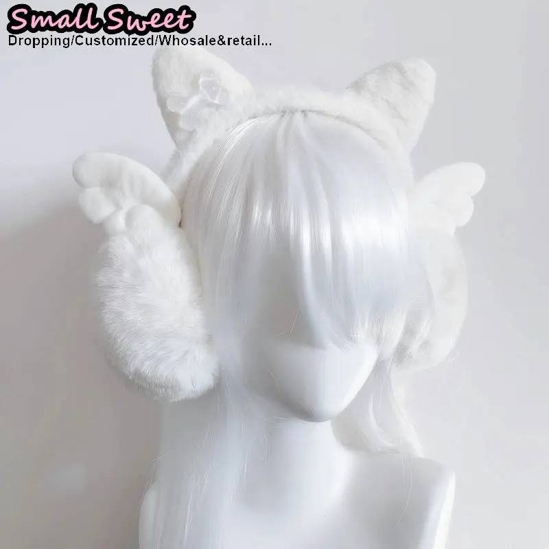 

Зимний готический ангел ручной работы с милым крылом, теплые кошачьи ушки, плюшевые субкультурные Y2K, защитные наушники для девочек, аксессуары, наушники