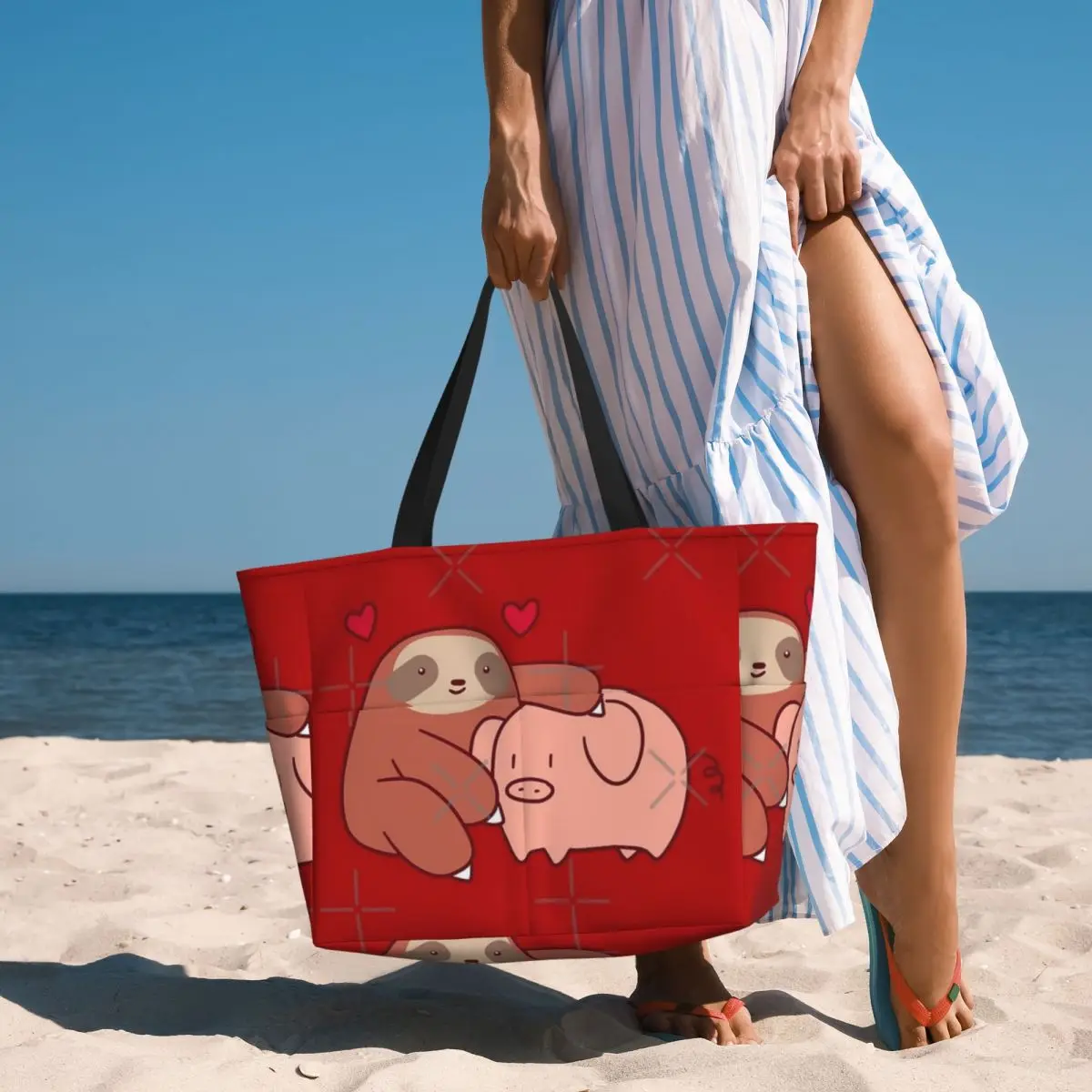 Borsa da viaggio da spiaggia Sloth Loves Pig, borsa tote per le vacanze, grande capacità, regalo di compleanno, modello multi-stile