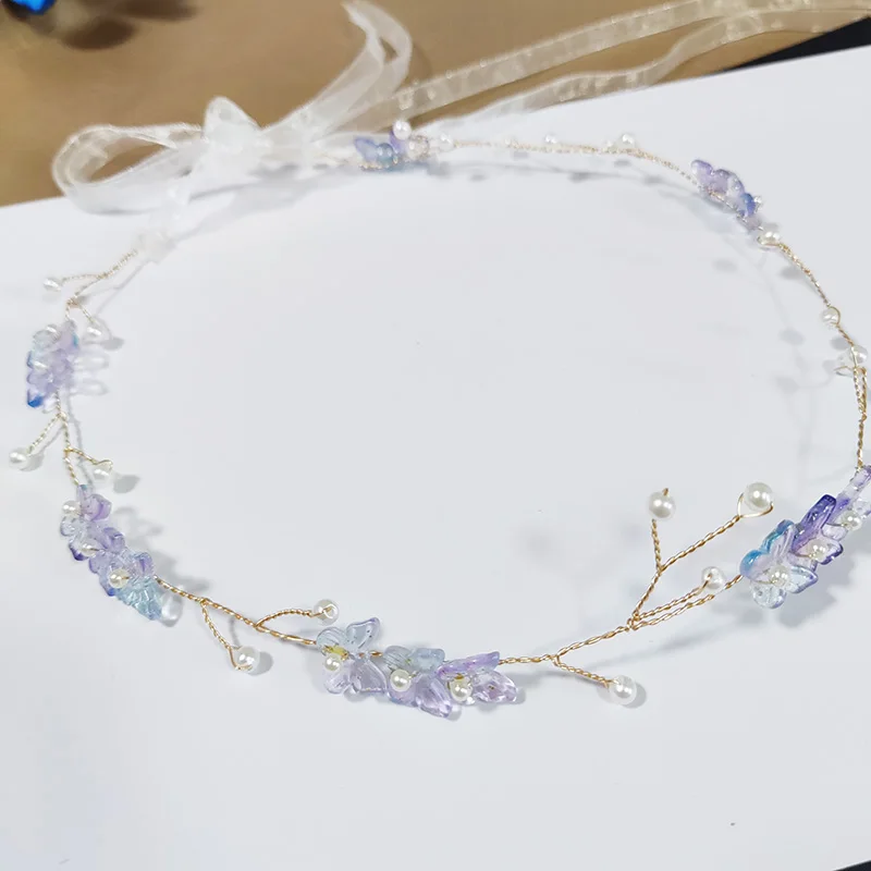 Girls Blue Green Butterfly Hairbands Wedding Party Tiara Bridal Hair Accessories Headbands Women Retro Hair Jewelry Headdress